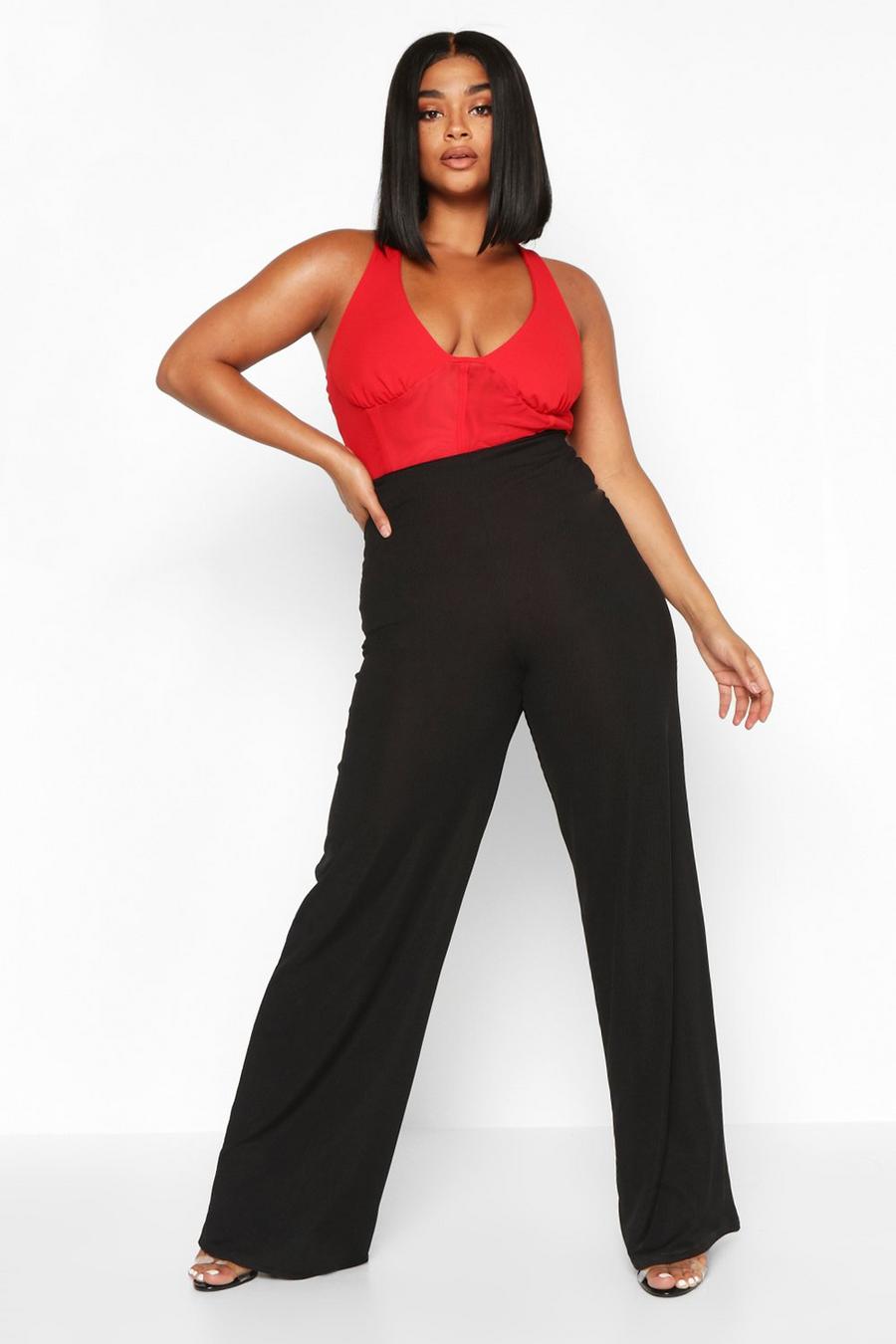 Plus High Waisted Rib Wide Leg Trouser image number 1