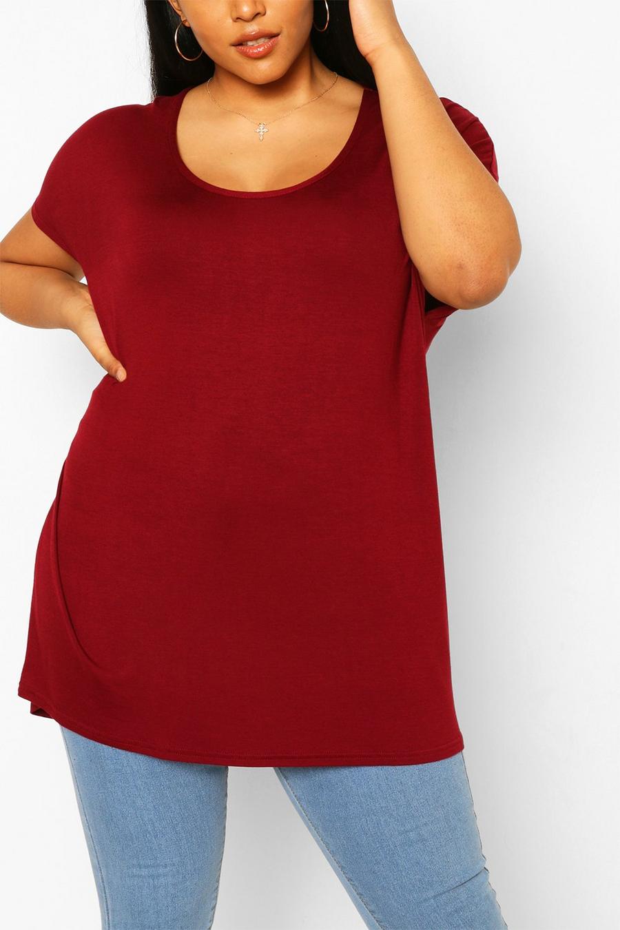 Berry Plus Basic Oversize t-shirt med ojämn kant image number 1
