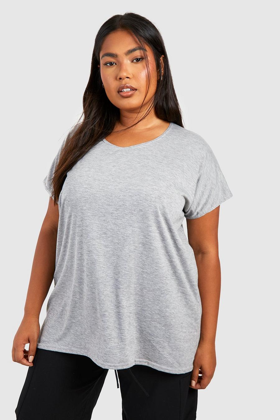 Grey Plus Basic Oversize t-shirt med ojämn kant image number 1