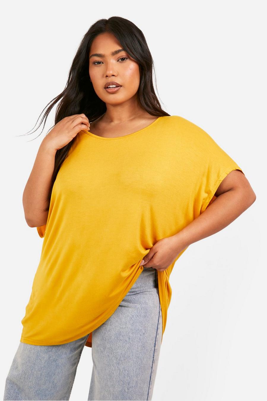 Mustard Plus Basic Oversize t-shirt med ojämn kant image number 1