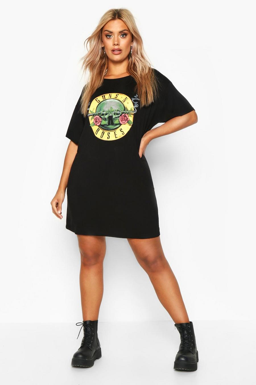 Plus T-Shirt-Kleid mit lizenziertem Guns N Roses Print, Schwarz black