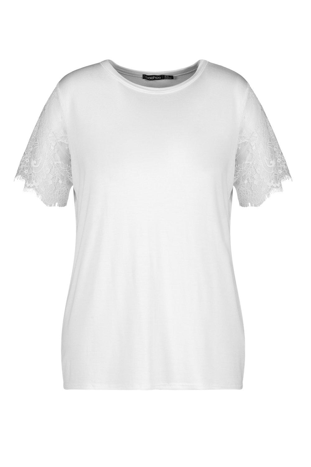 Plus Eyelash Lace Sleeve T-Shirt | boohoo