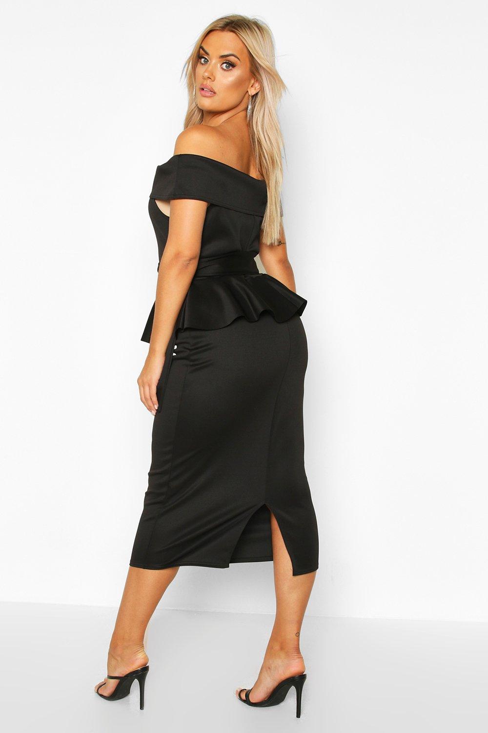 Plus Bardot Peplum Tie Waist Midi Dress