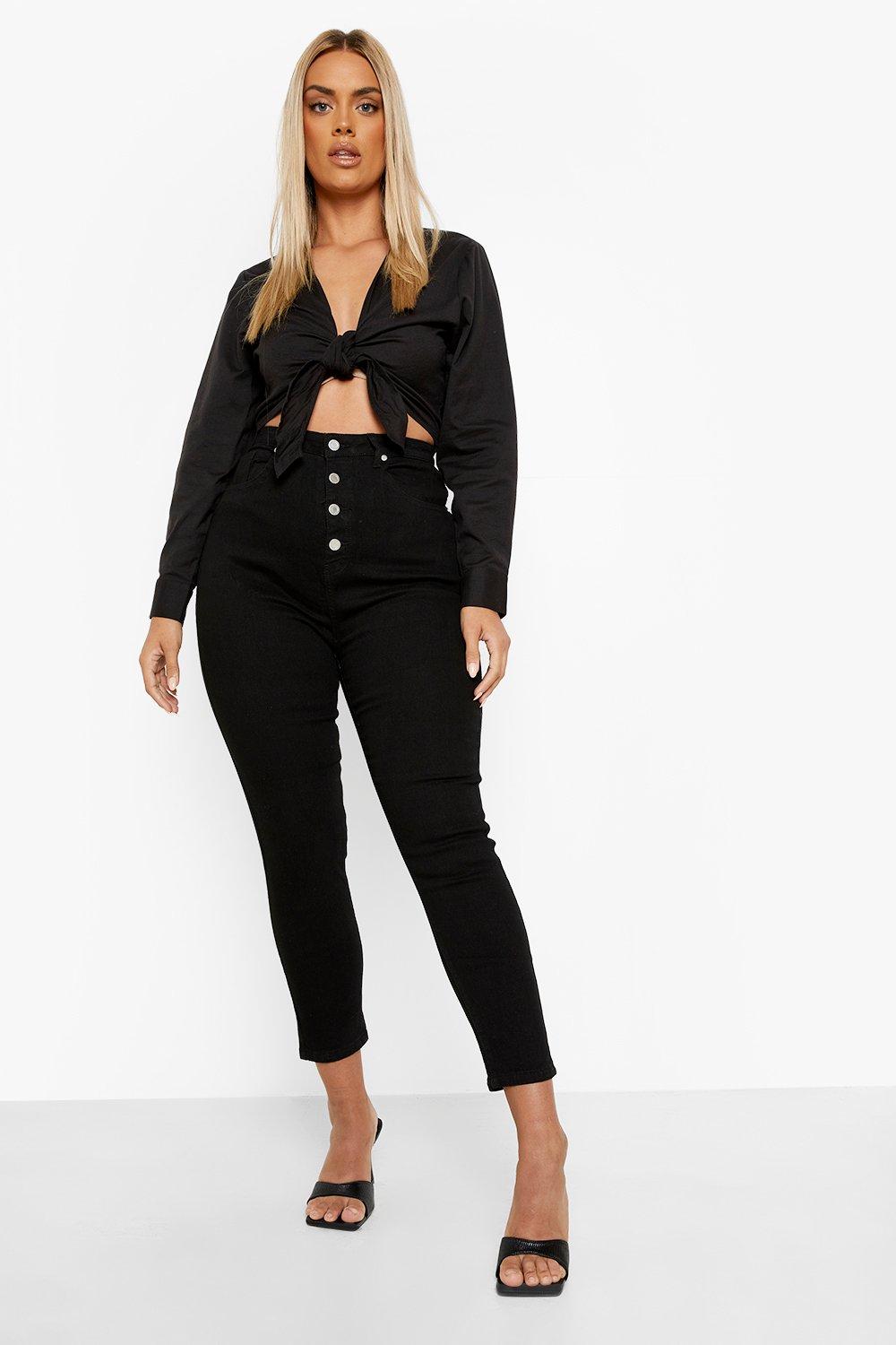 button front black jeans