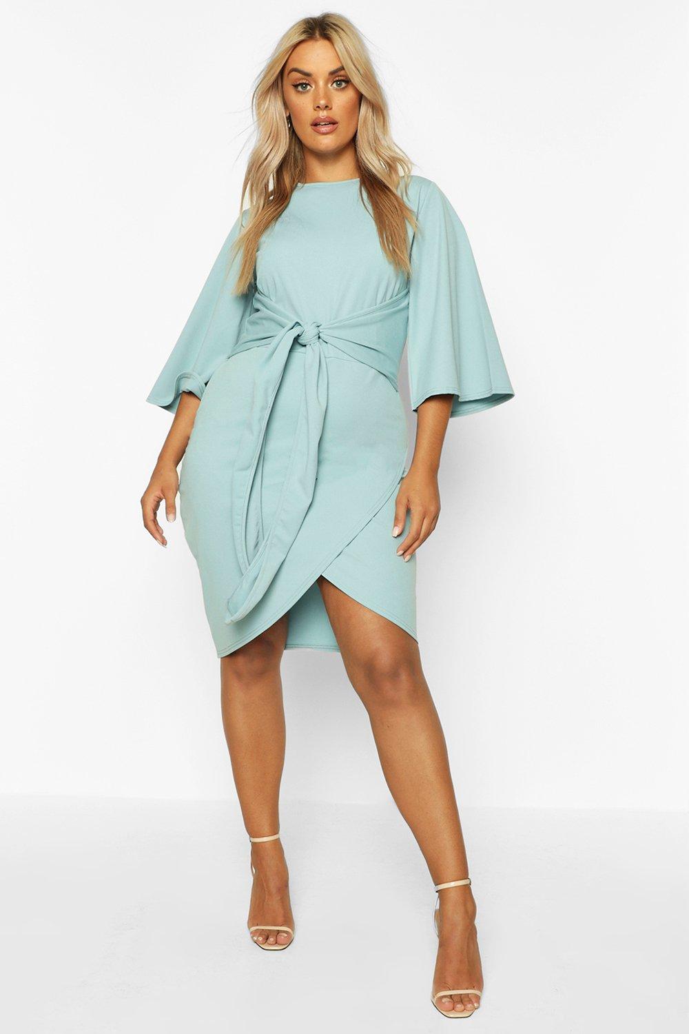 Plus Kimono Sleeve Tie Waist Wrap Dress