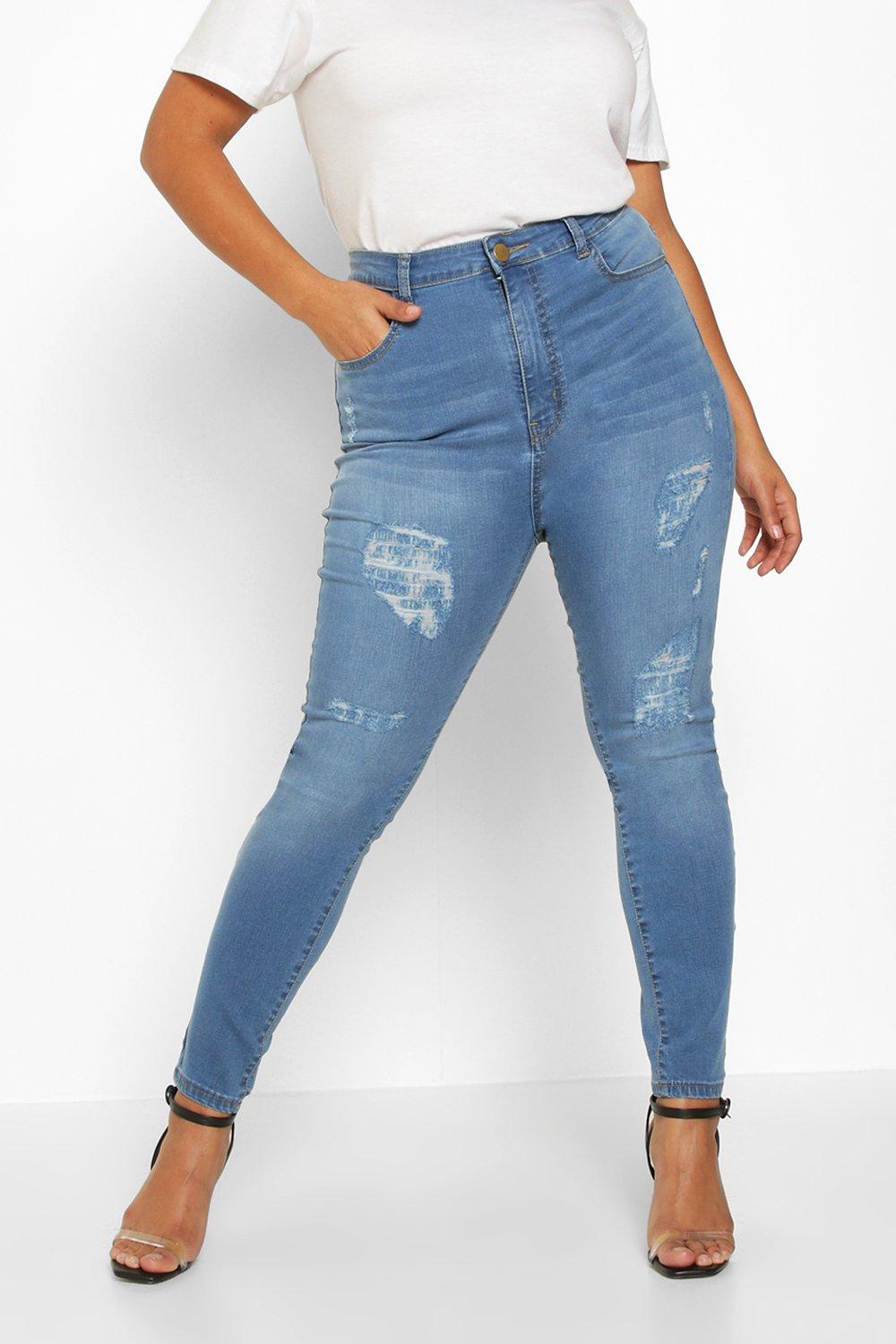 high waisted ripped skinny jeans blue