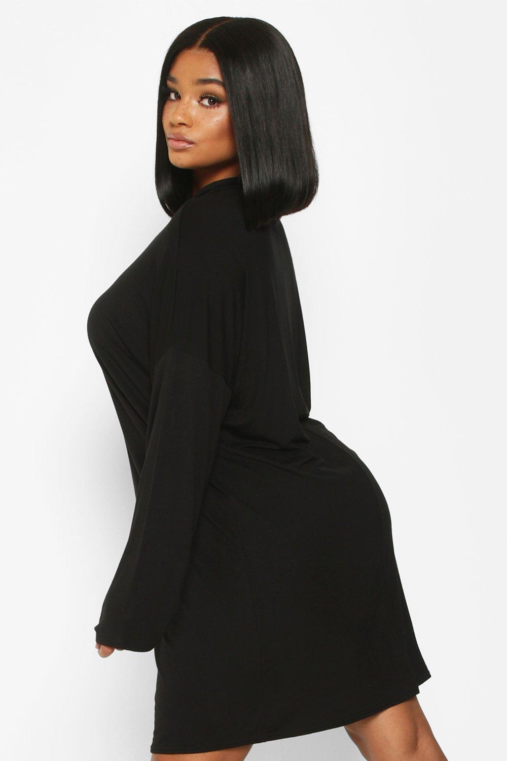 Plus High Neck Drop Shoulder Sleeved T Shirt Dress boohoo