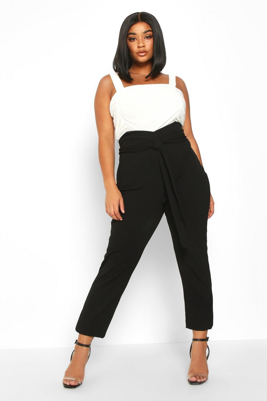 Black Plus Wrap High Waisted Tie Front Pants image number 1