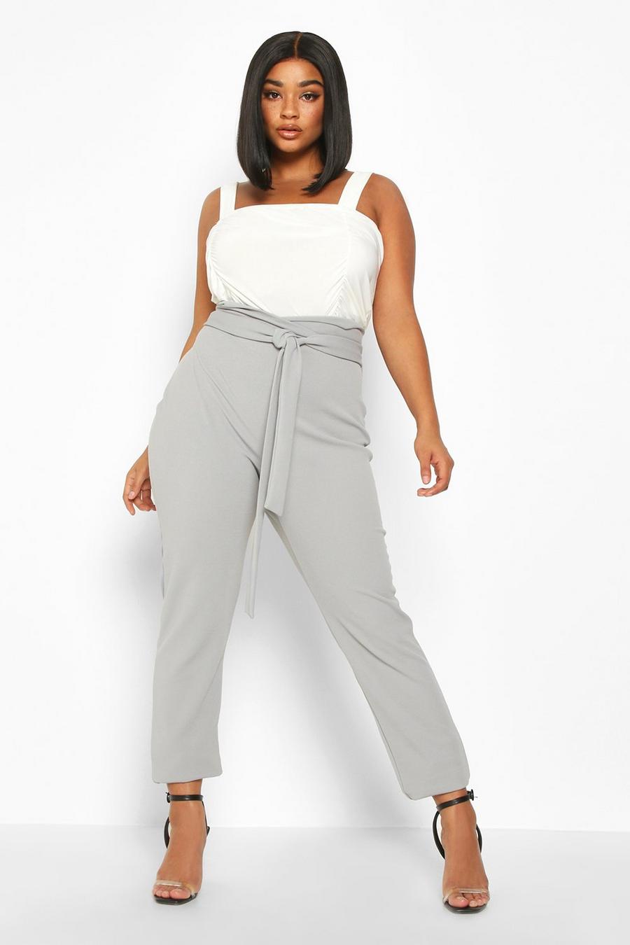 Grey Plus Wrap High Waisted Tie Front Trouser image number 1