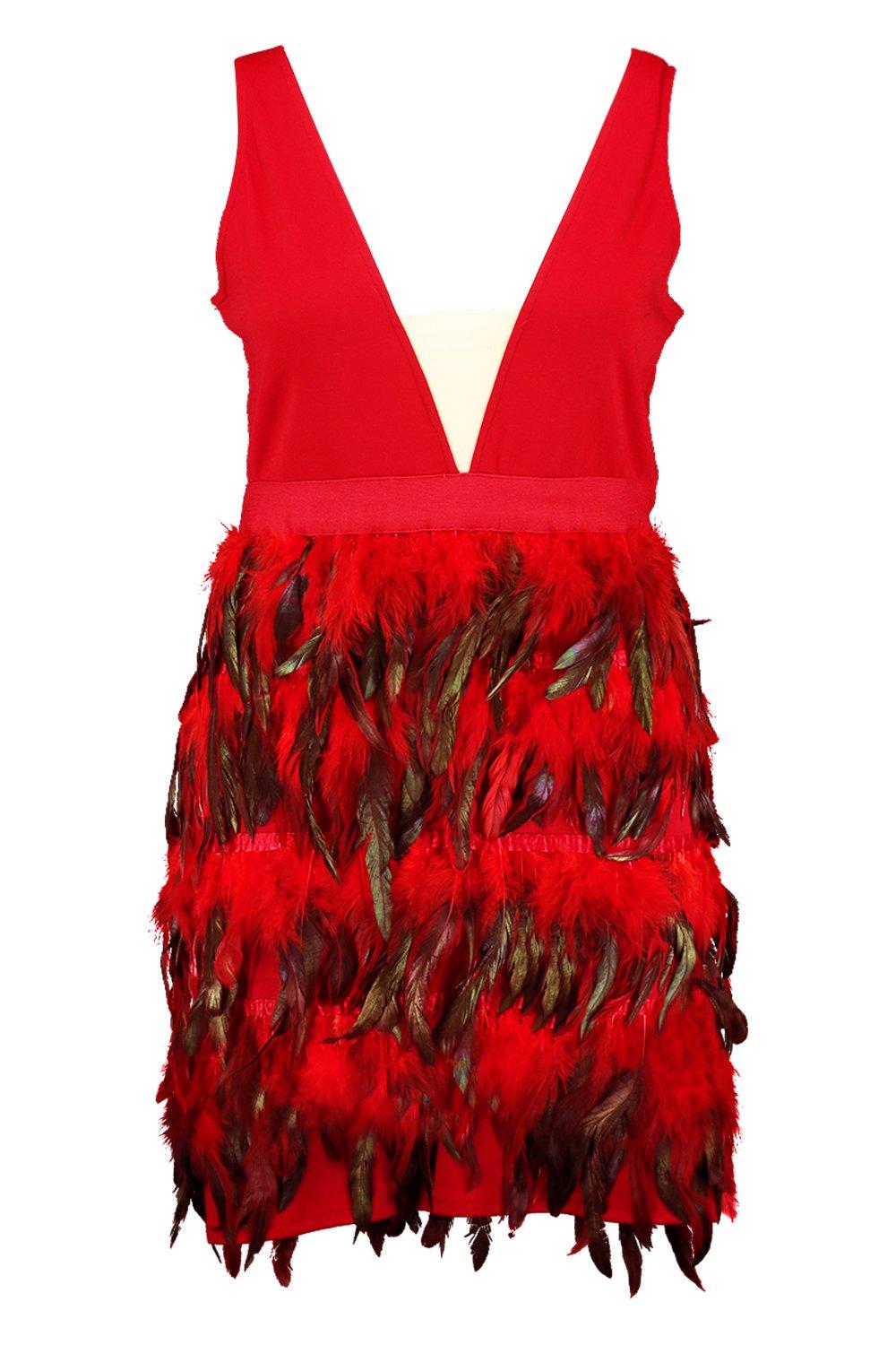 Plus Feather Plunge Mini Dress