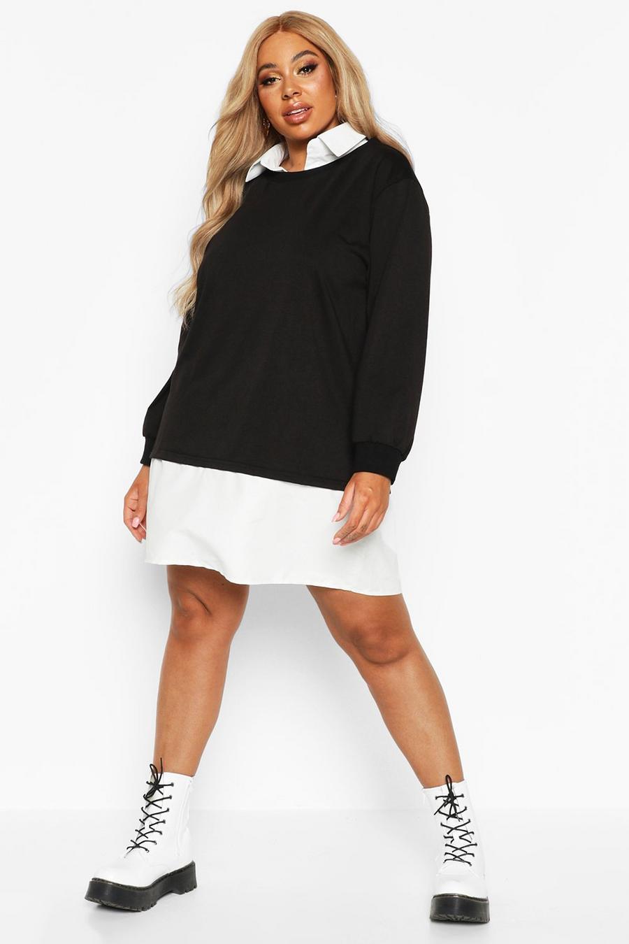 Black Plus 2 In 1 Shirt And Sweater Dress image number 1