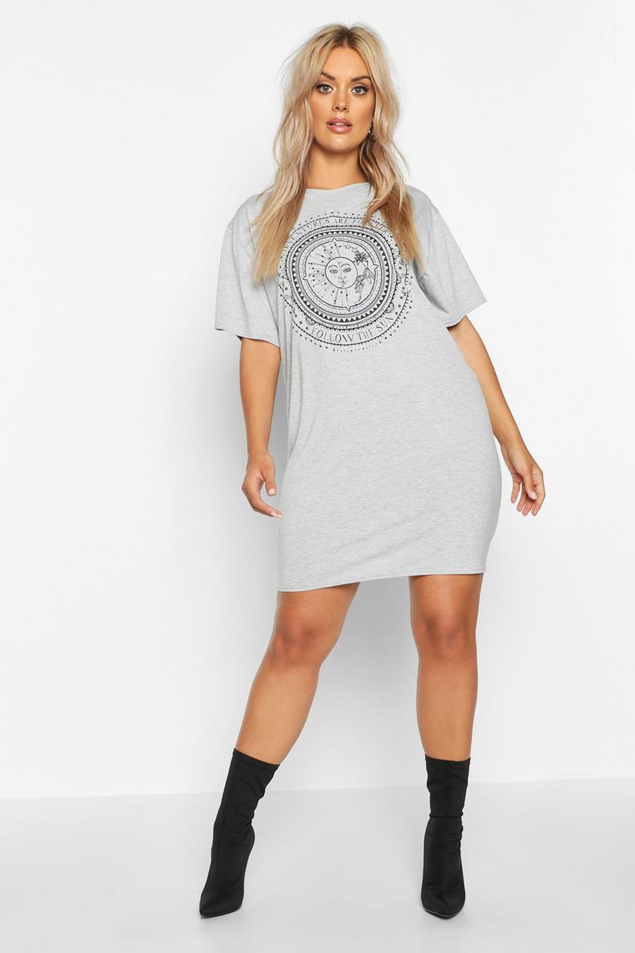 Plus Kurzärmeliges T-Shirt-Kleid mit Sonnen-Print image number 1