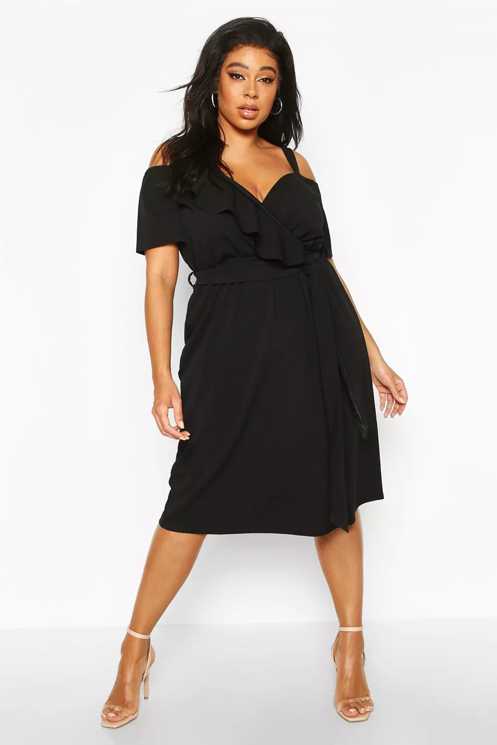 Plus plunge ruffle shop belt midi dress