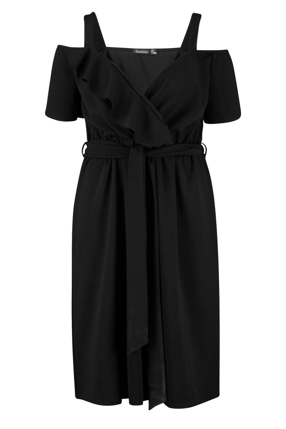 plus plunge ruffle belt midi dress