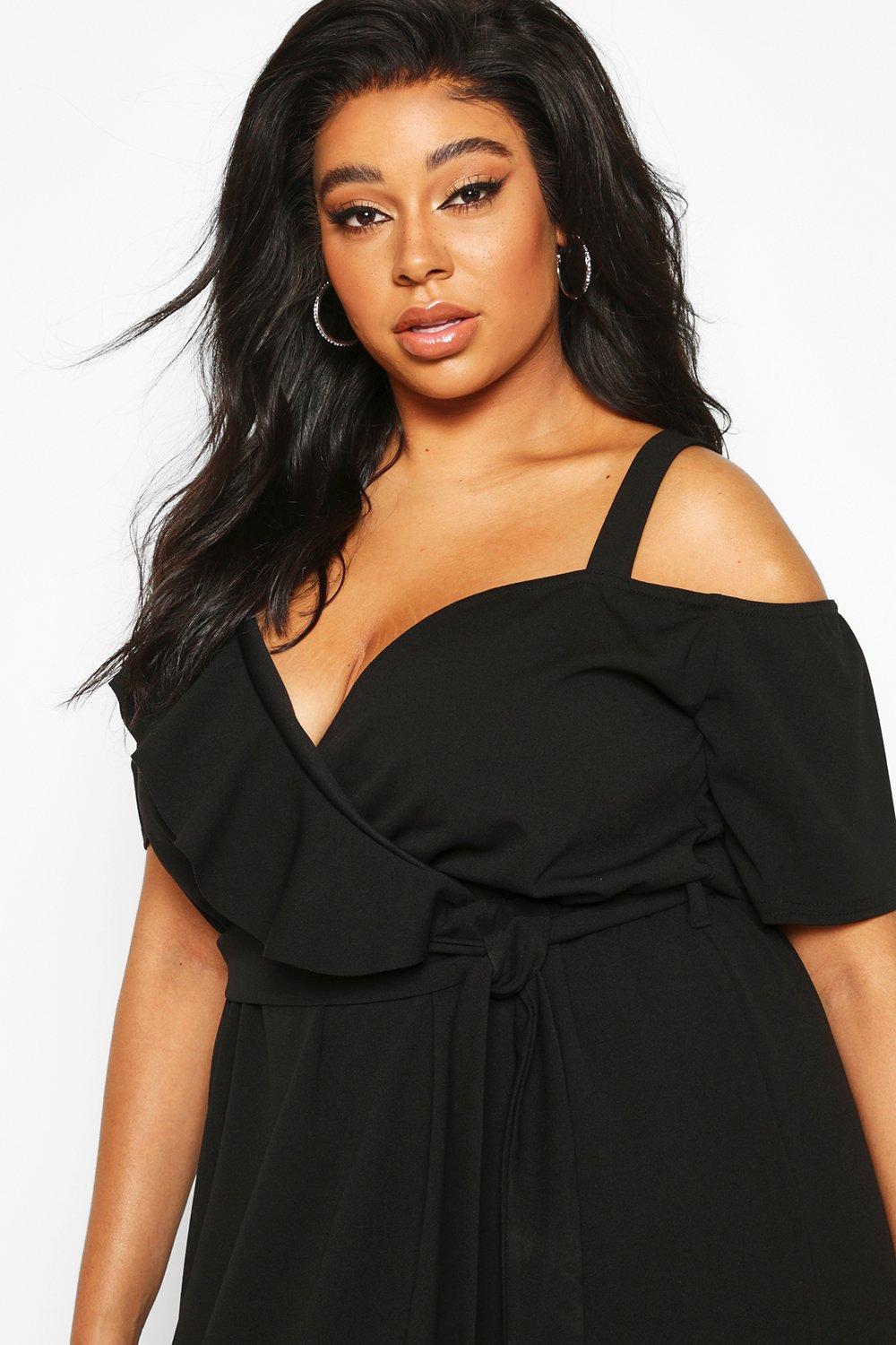 plus plunge ruffle belt midi dress