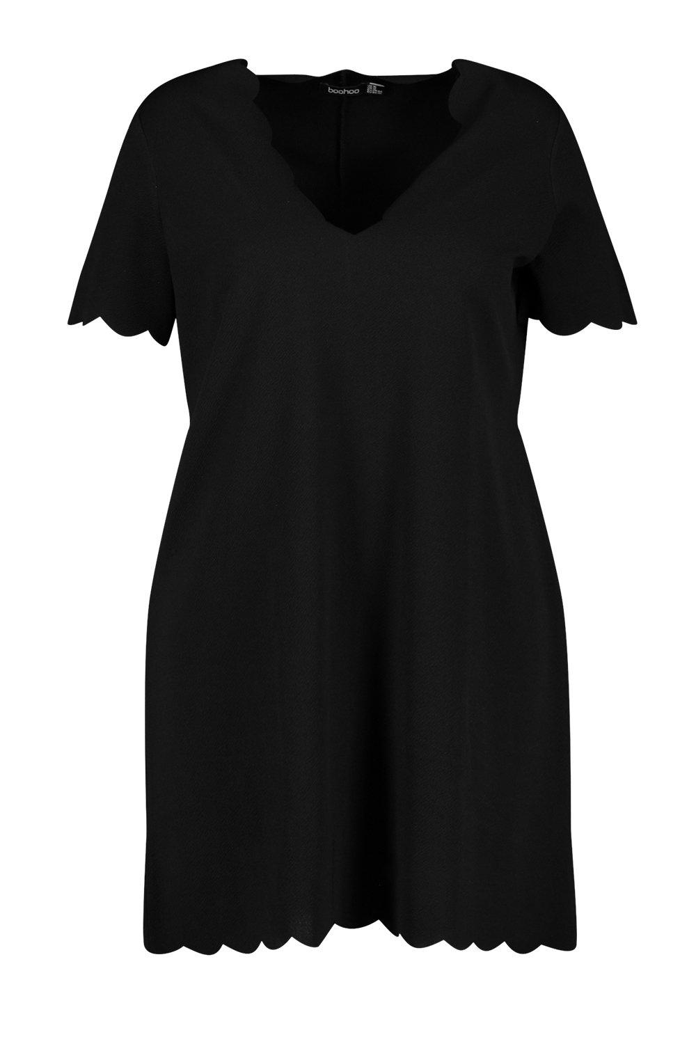 Boohoo black hotsell scallop dress