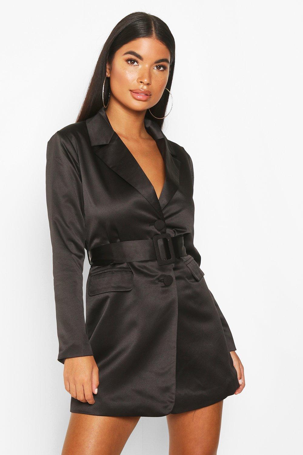 satin belted blazer dress