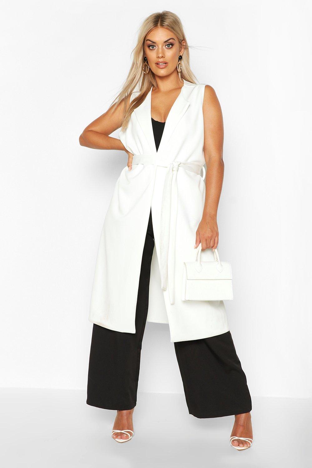 Plus Sleeveless Belted Duster Coat