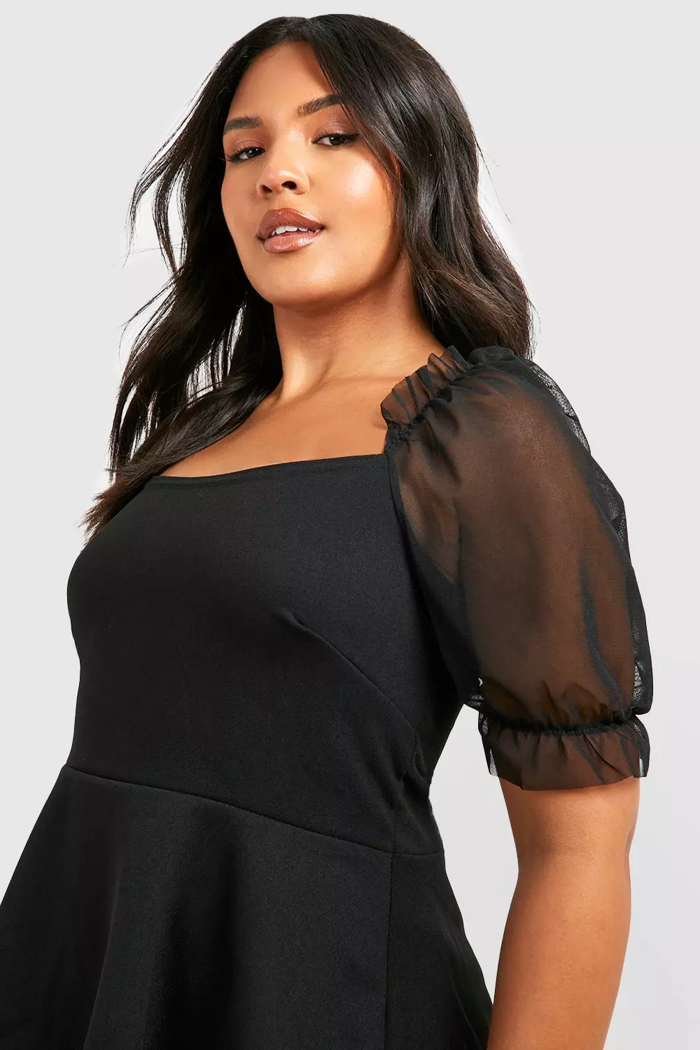 Plus size mesh puff sleeve top new arrivals