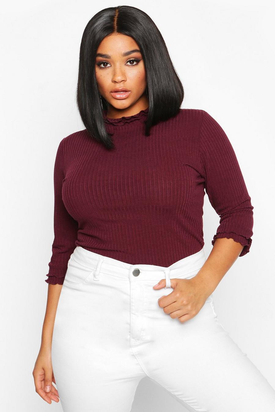 Berry Plus High Neck Ribbed Top image number 1