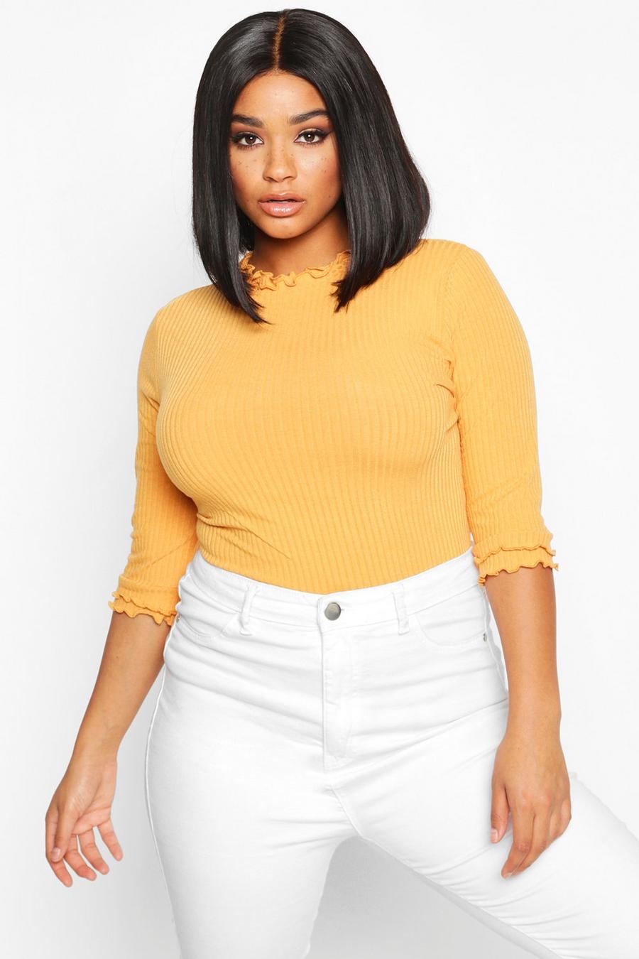 Mustard Plus High Neck Ribbed Top image number 1