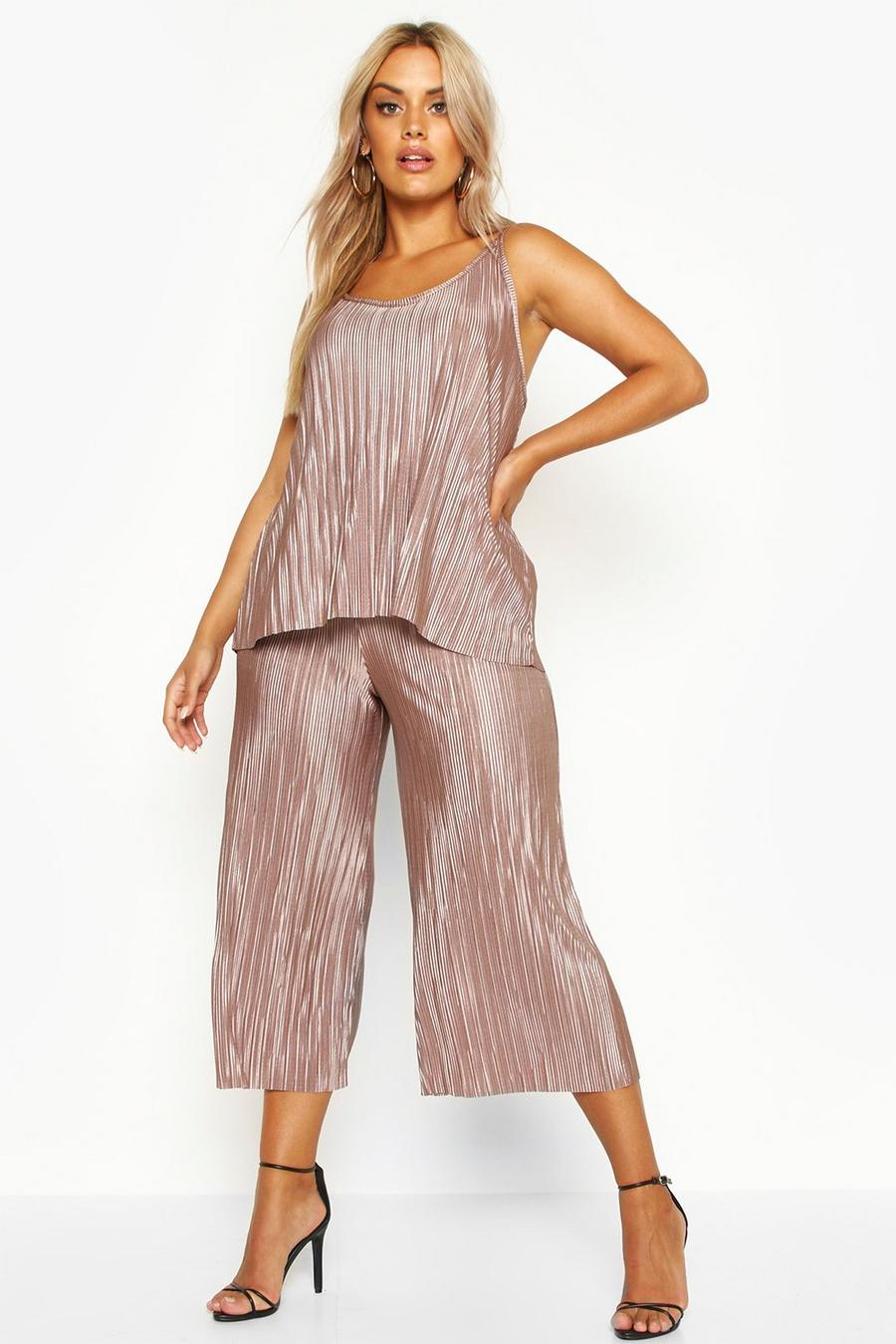 Stone Plus plisse Swing Cami and Culottes Co-Ord image number 1