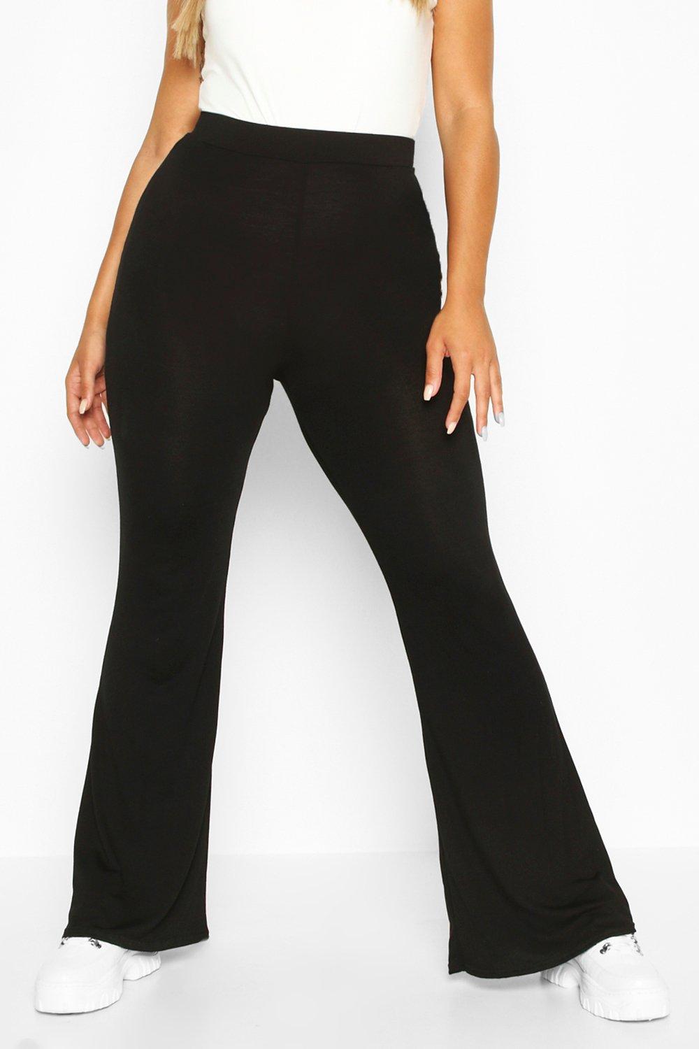 black jersey flare trousers