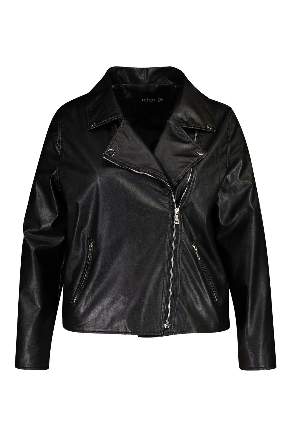 Plus Faux Leather Zip Biker Jacket | boohoo