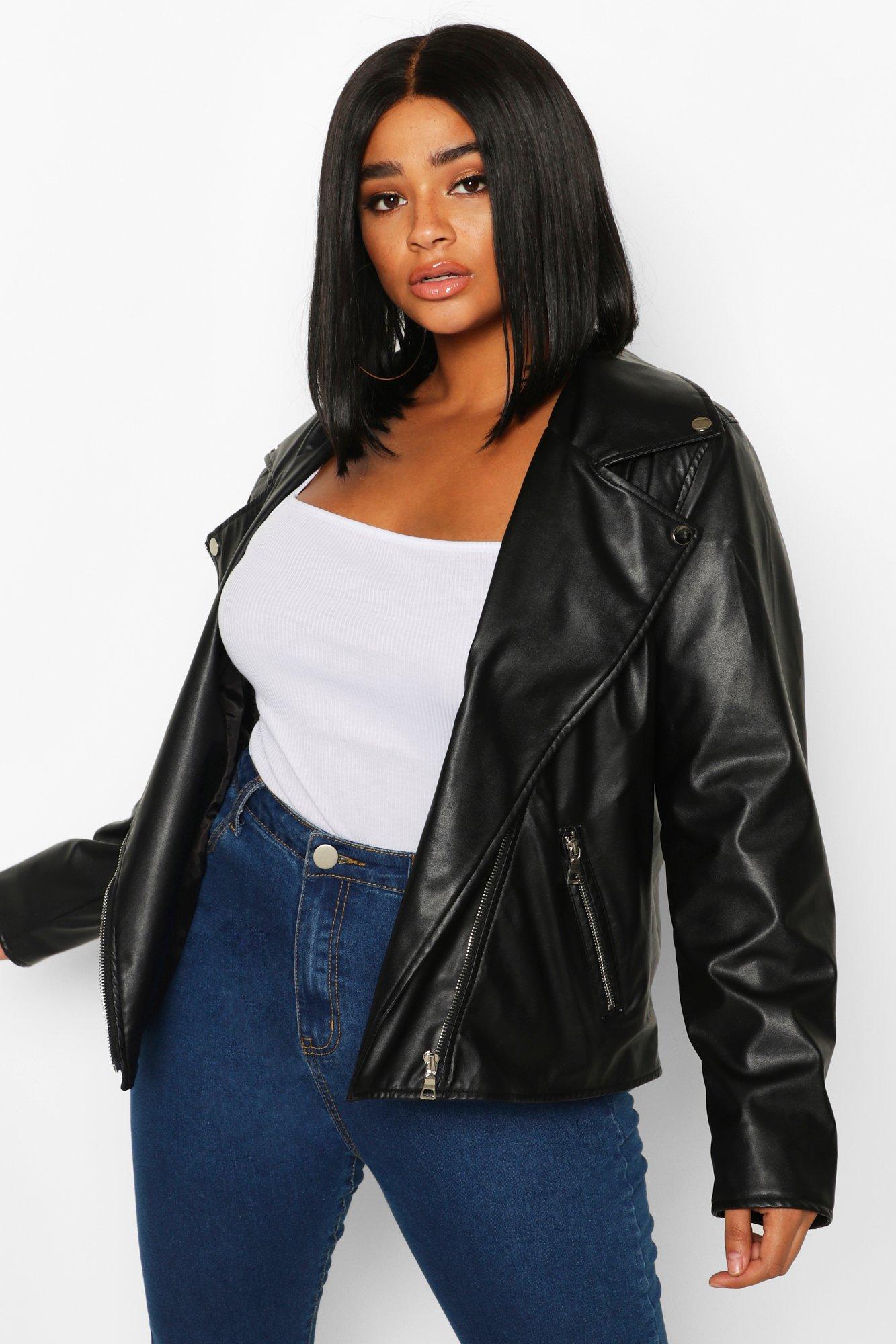 Plus size cheap black biker jacket