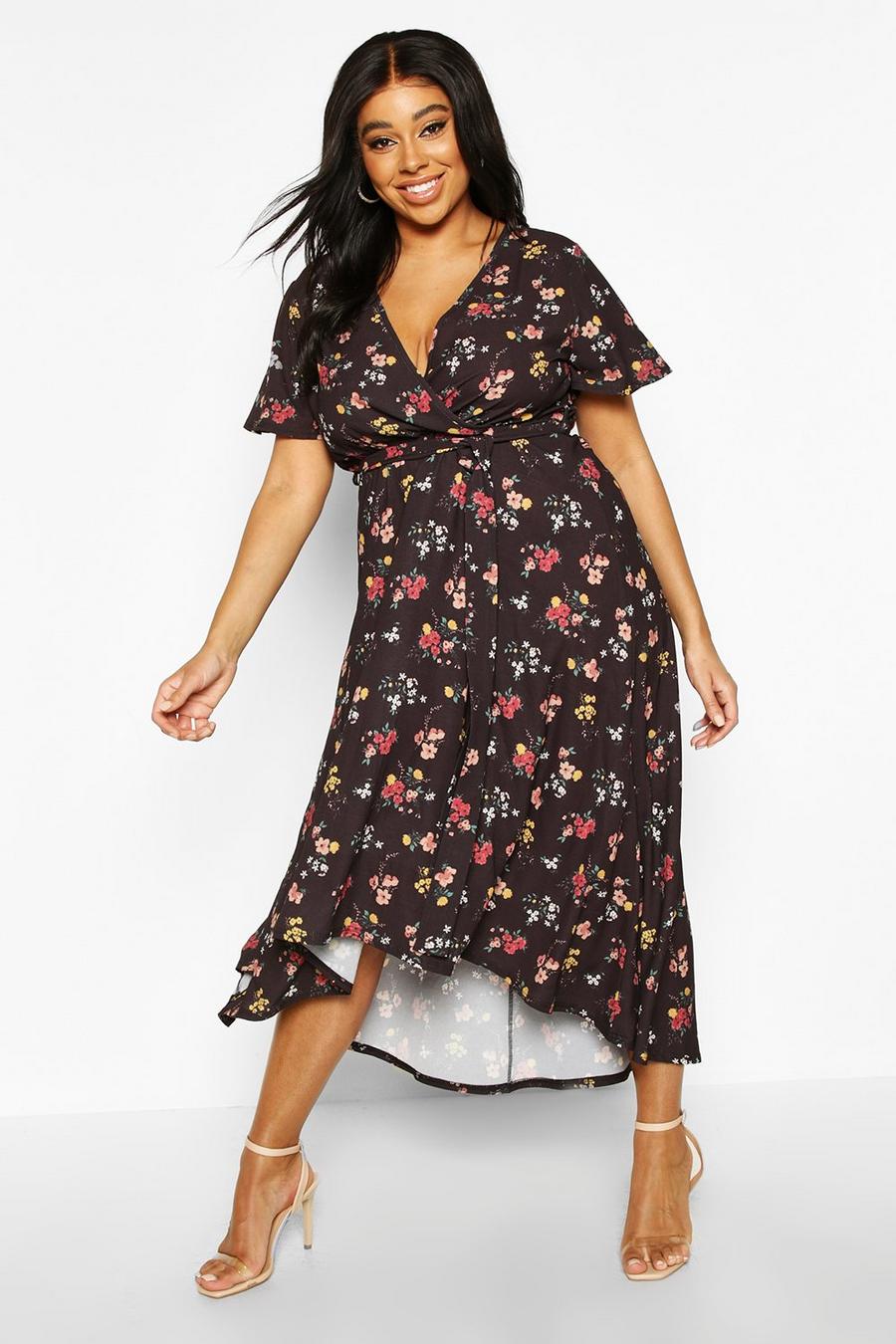 Plus Dark Floral Woven Midi Dress image number 1