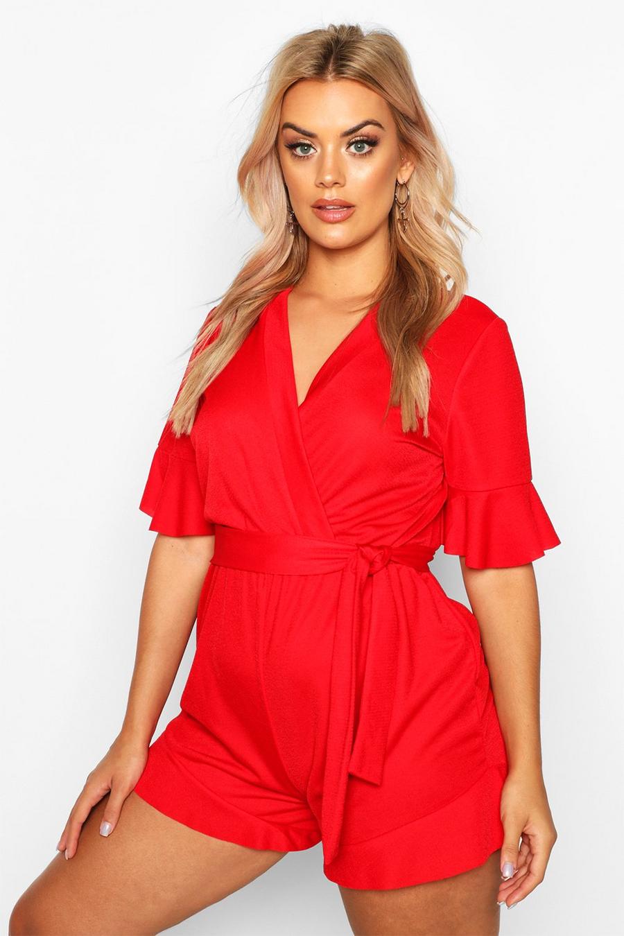 Plus Ruffle Hem Sleeve Self Belt Playsuit image number 1