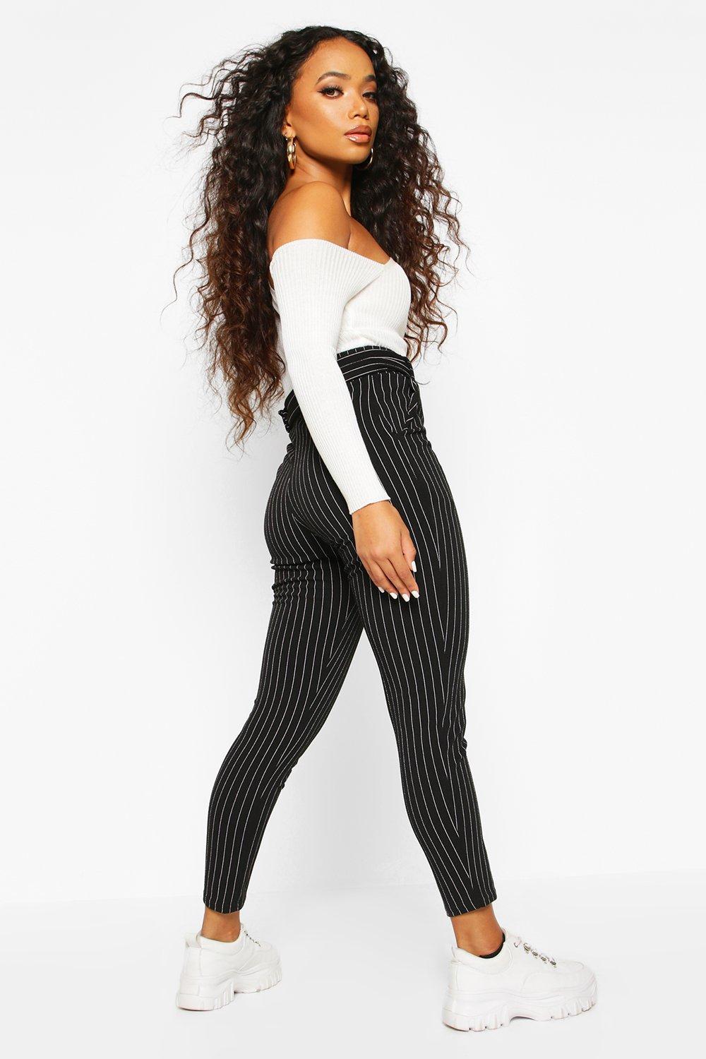 Self belt best sale striped pants