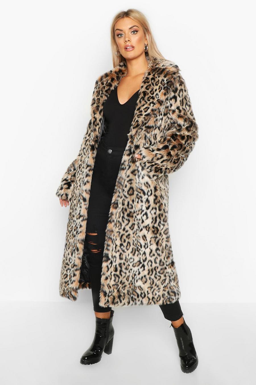 Manteau long en fausse fourrure à imprimé léopard Plus, Marron image number 1