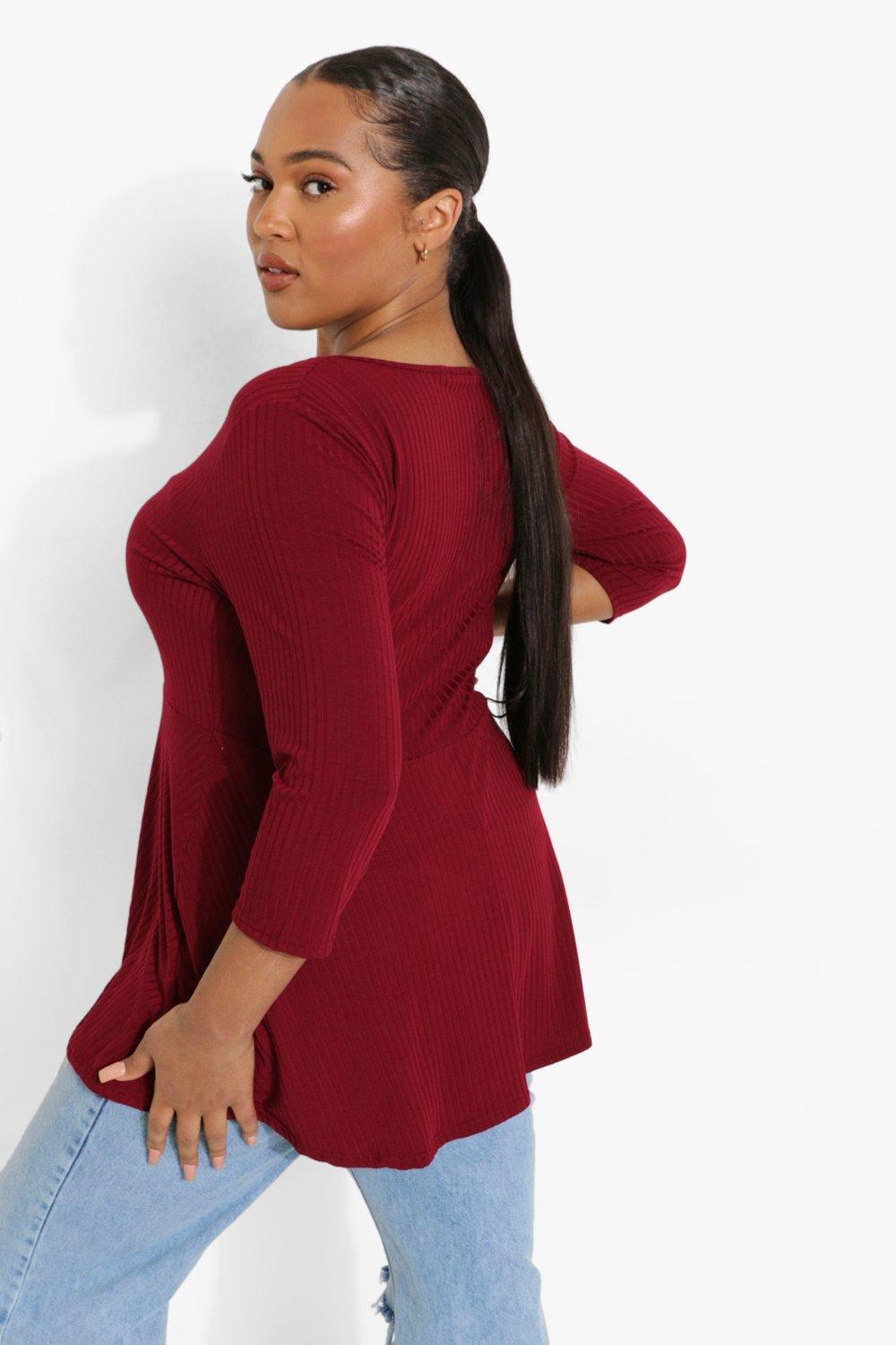 Plus Zip Front Rib Peplum Top