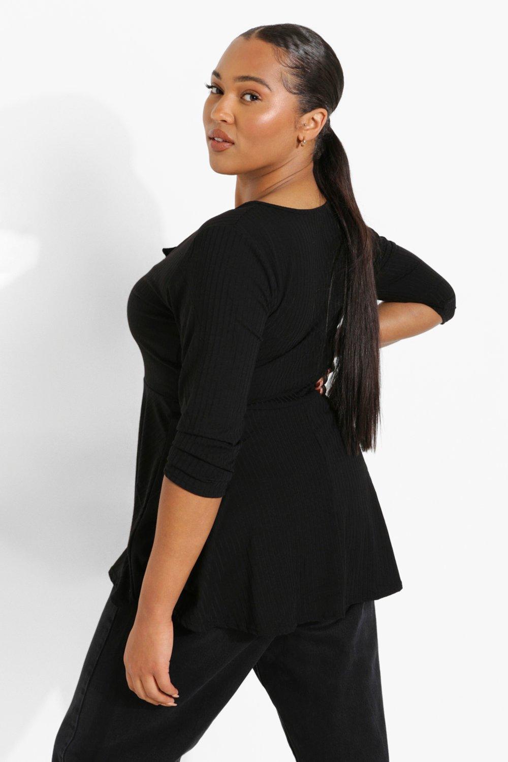 Plus Zip Front Rib Peplum Top