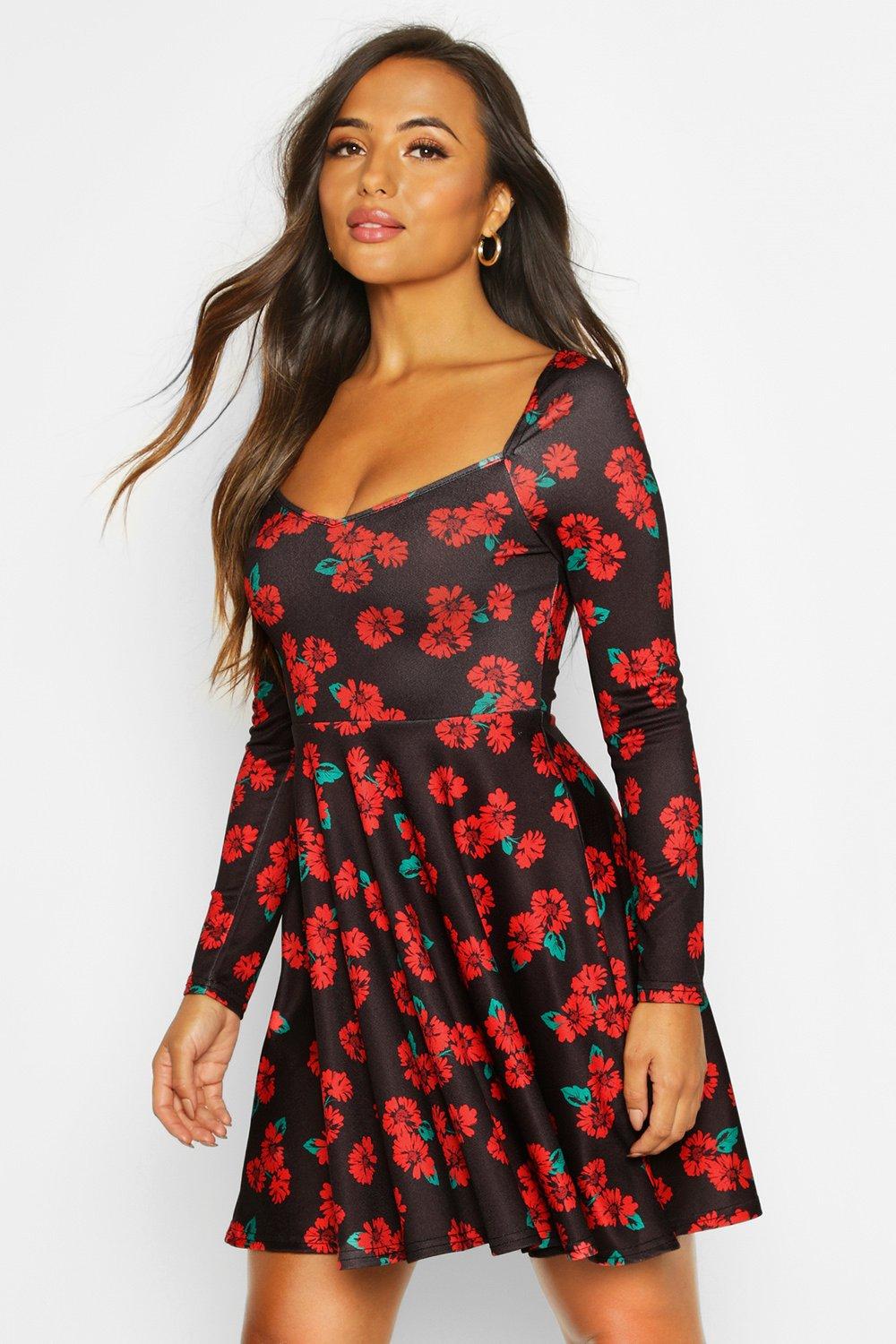 boohoo long sleeve skater dress