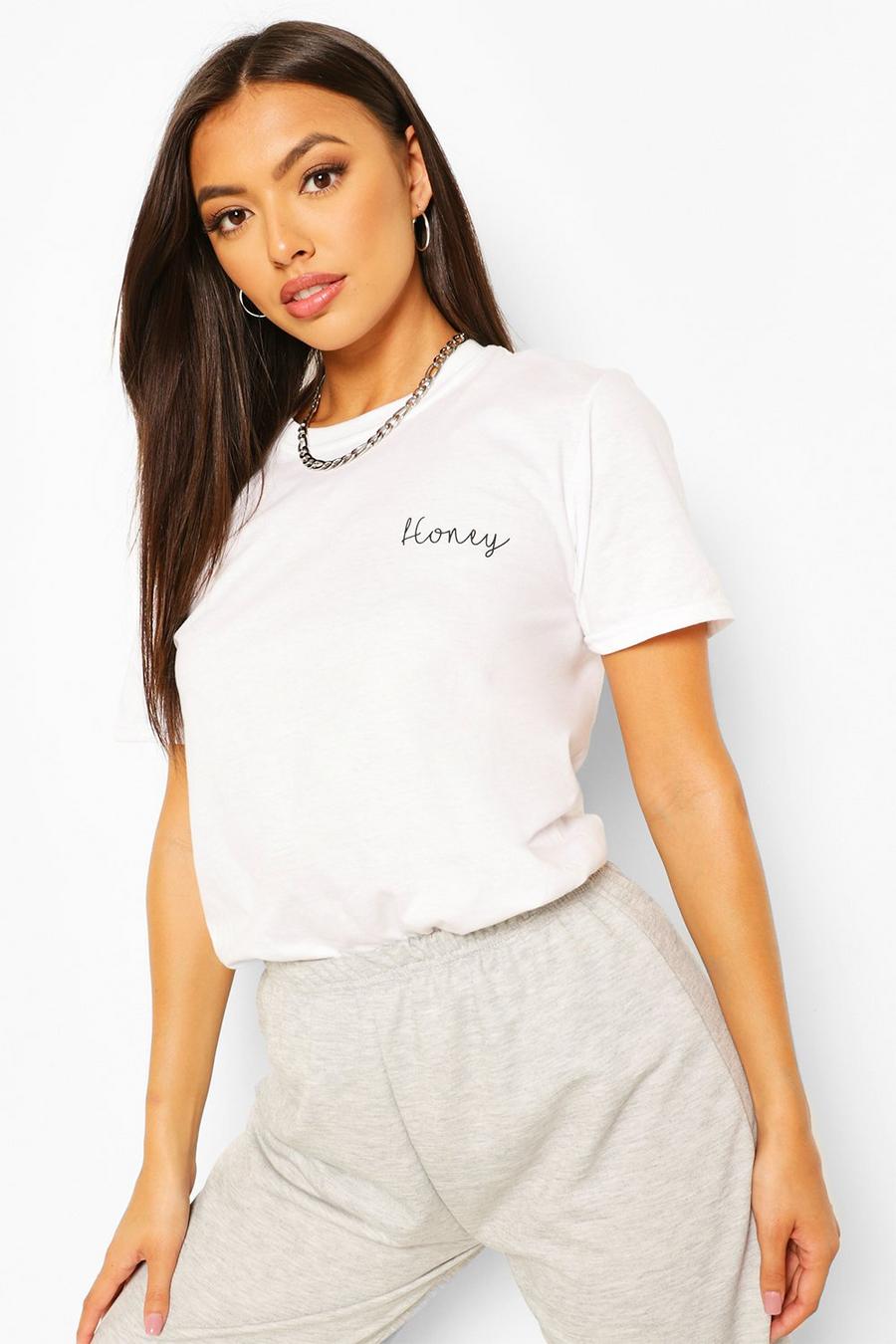 T-shirt Petite con scritta “Honey”, Bianco image number 1