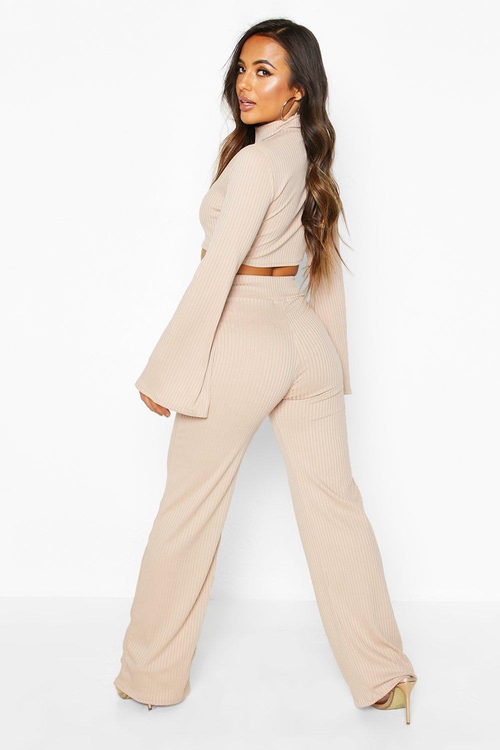 Wide leg cheap ribbed trousers