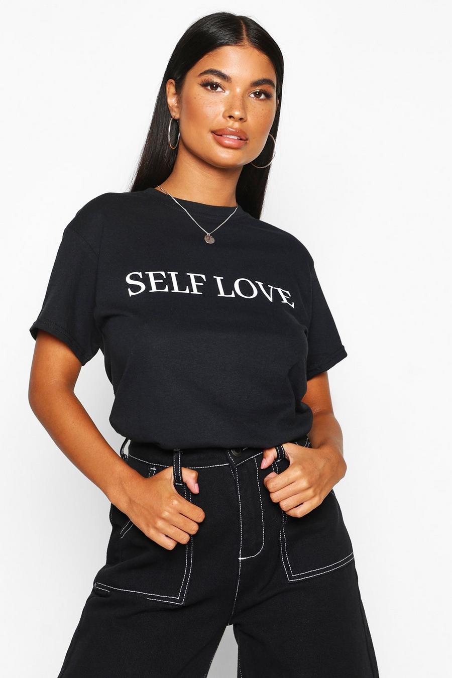 Black Petite - "Self love" t-shirt med slogan image number 1
