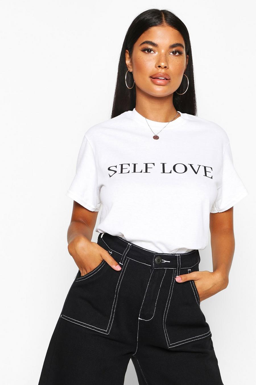 Camiseta Petite con eslogan Self Love, Blanco white
