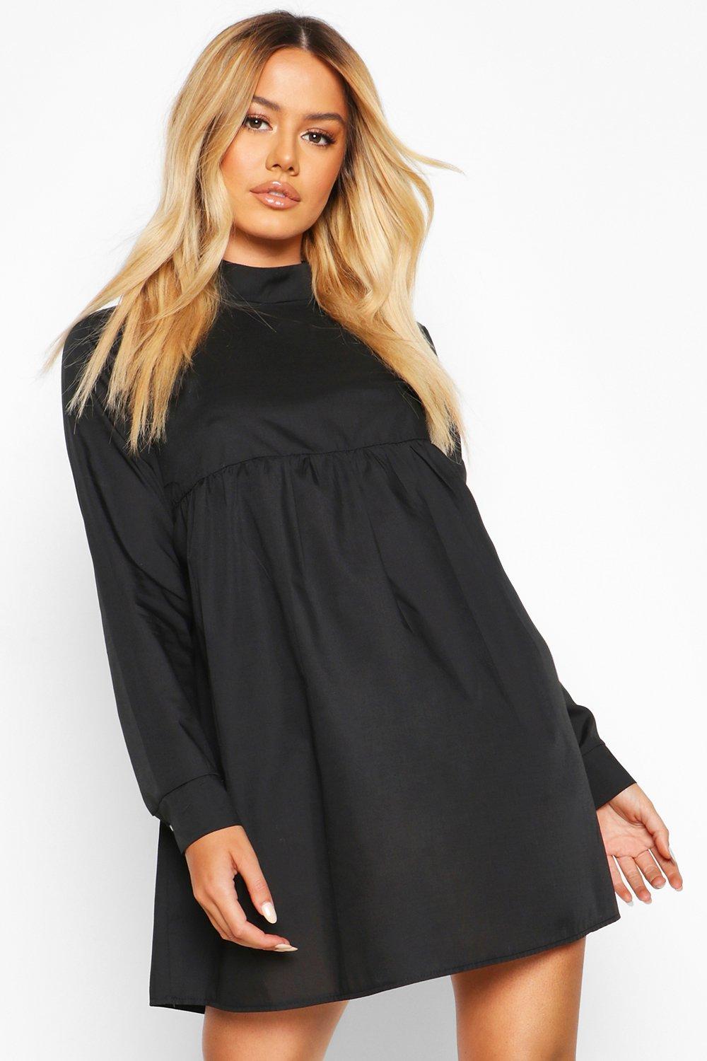 black smock dress with sleeves