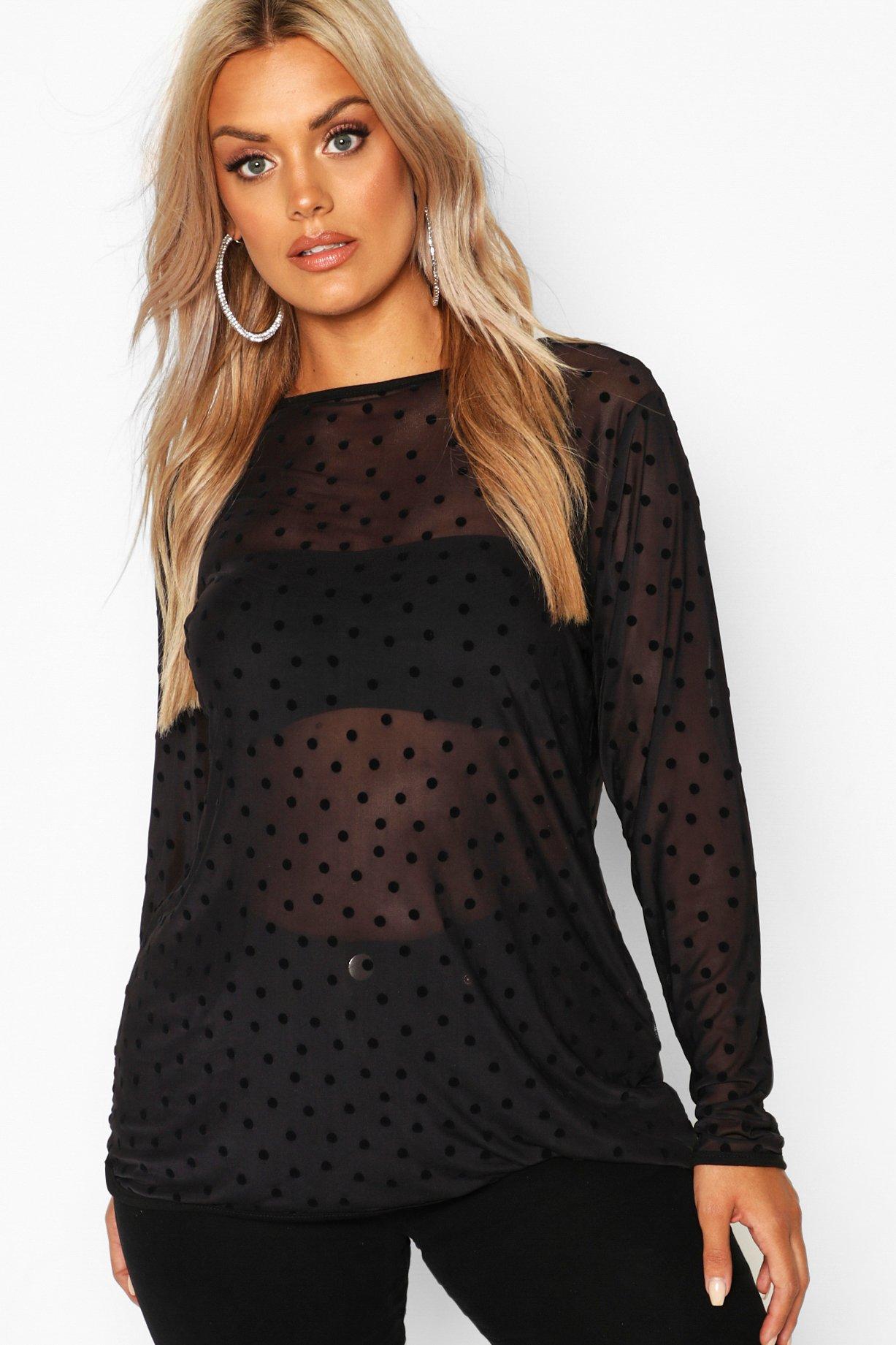 Plus Polka Dot Mesh Longline Top