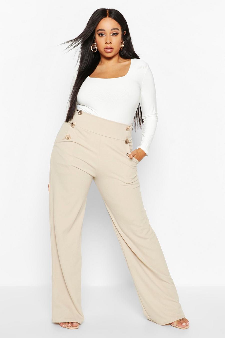 Stone Plus High Waisted Gold Button Dress Pants image number 1