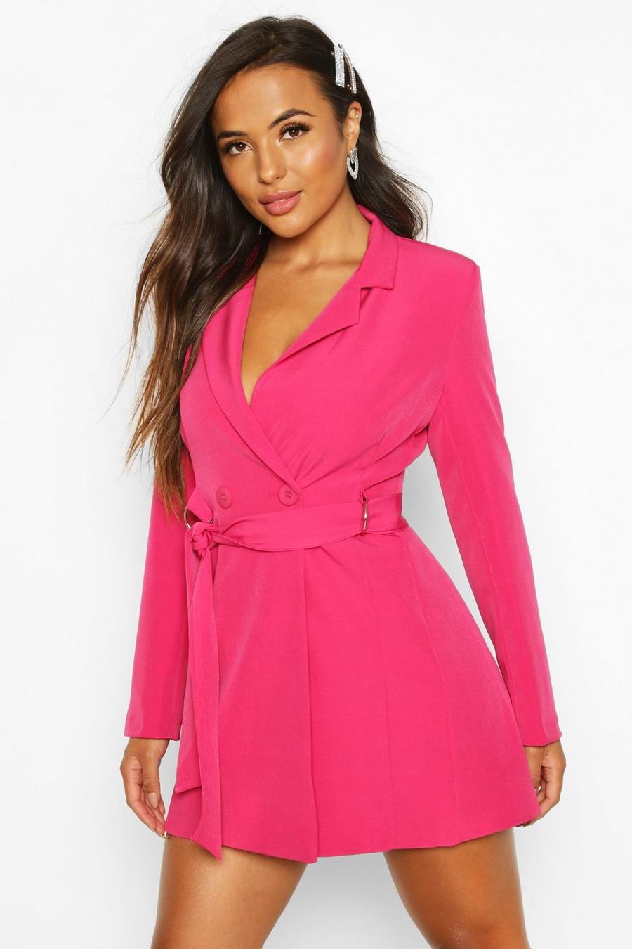 Hot pink Petite Tailored D-Ring Belted Blazer Dress image number 1