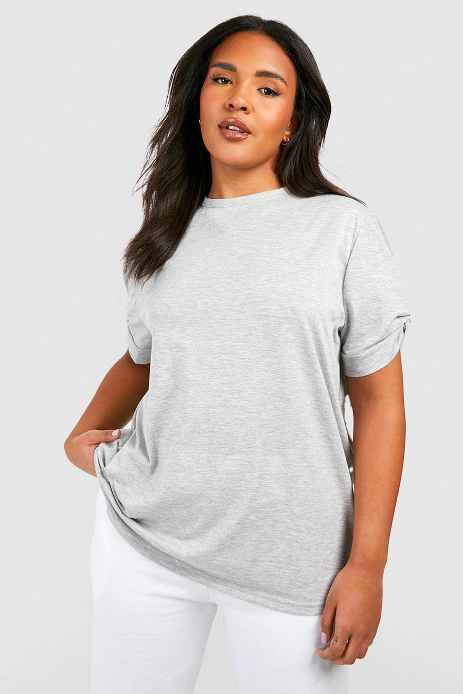 T-shirt Plus Size con ruches, nodo e maniche a sbuffo, Grey gris