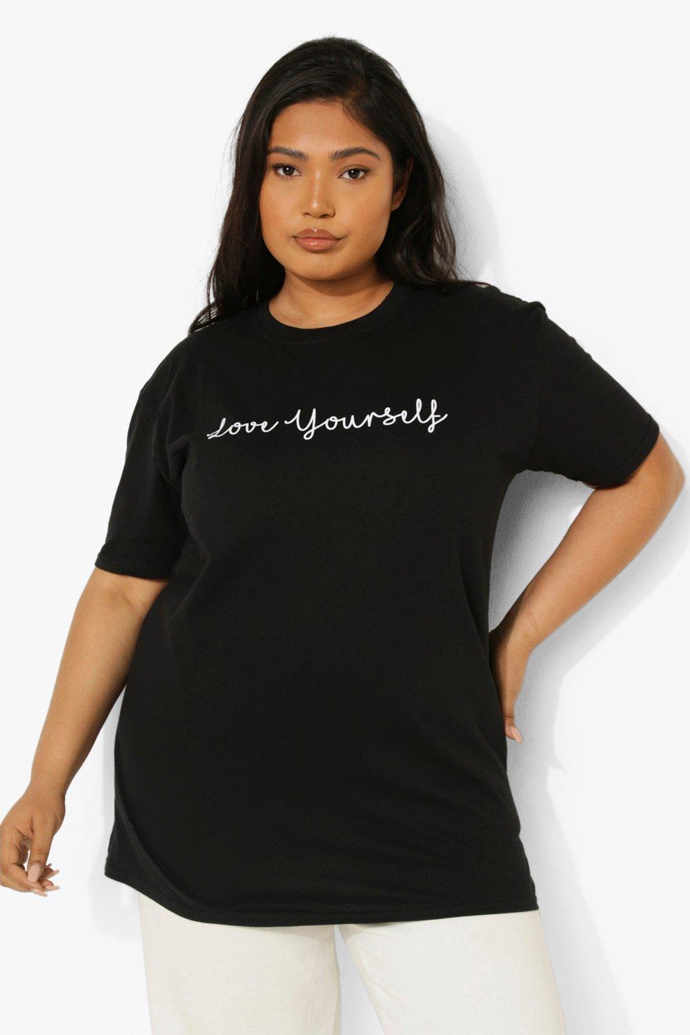 Women's Plus Love Yourself Slogan T-Shirt | Boohoo UK