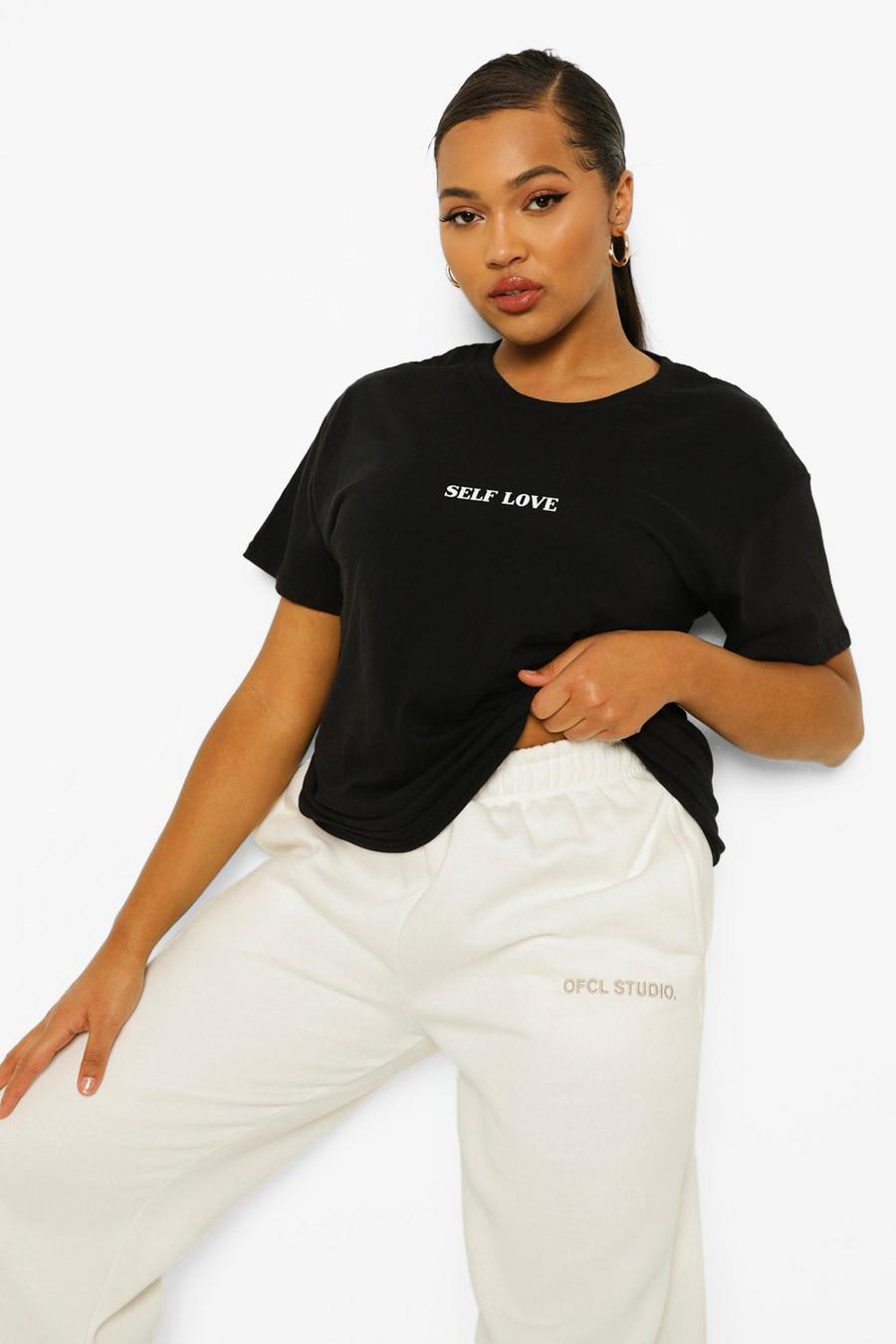 Camiseta con eslogan “Self Love” Plus, Negro image number 1