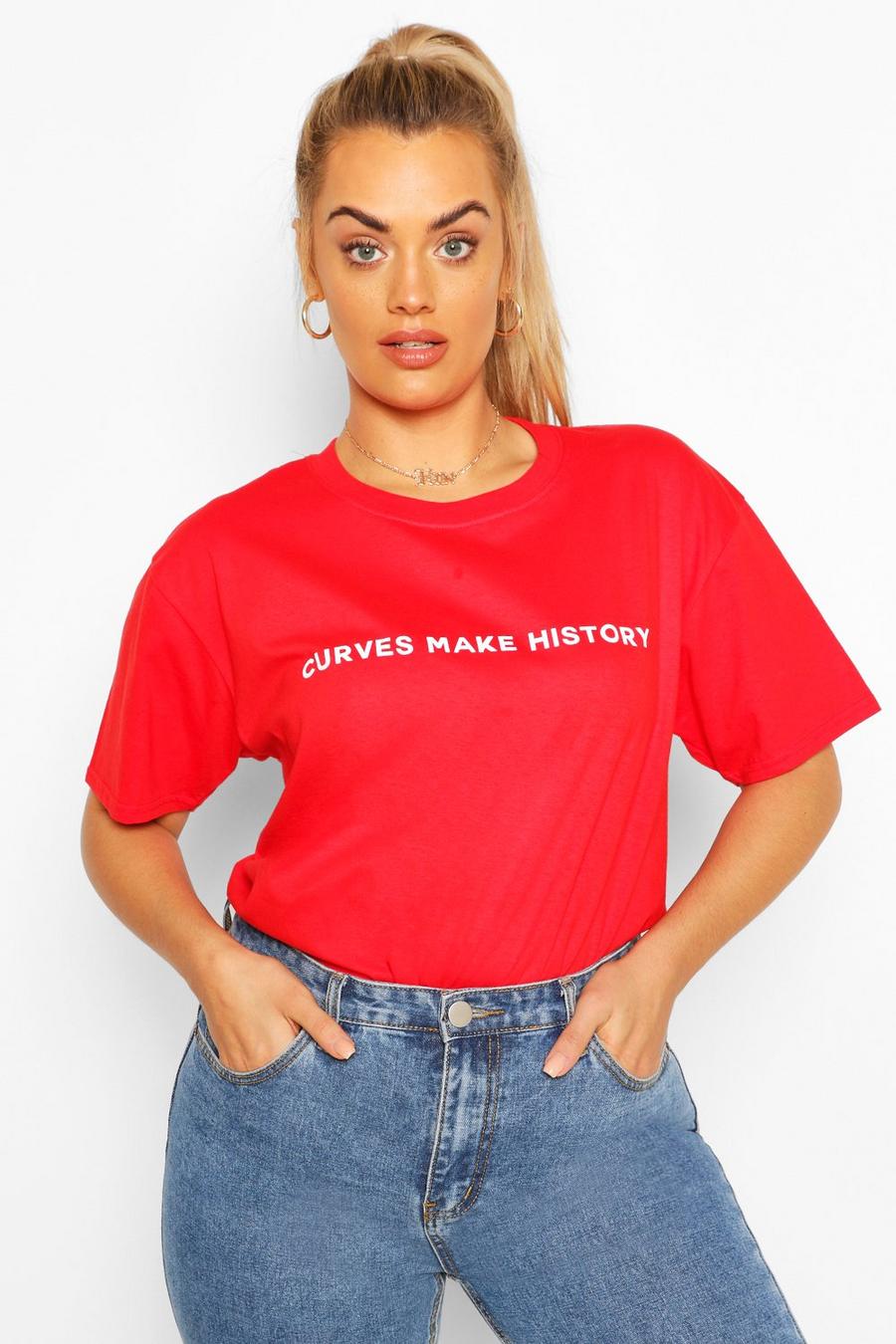 Plus T-Shirt mit „Curves Make History“-Slogan image number 1