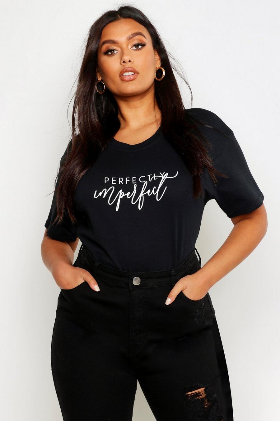 T-shirt Plus Size con slogan Perfectly Imperfect, Nero negro image number 1