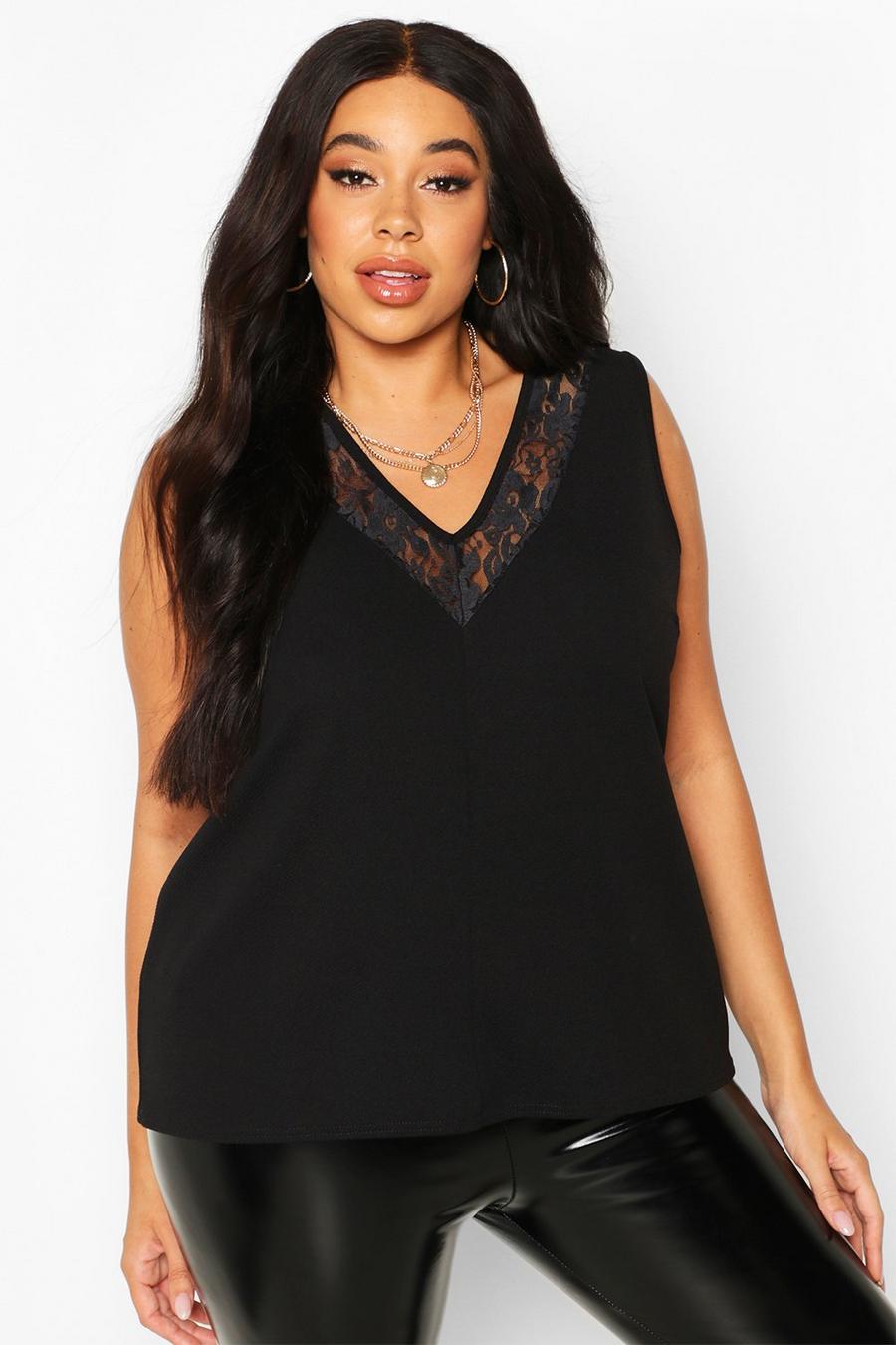 Plus Lace Insert Sleeveless Top image number 1